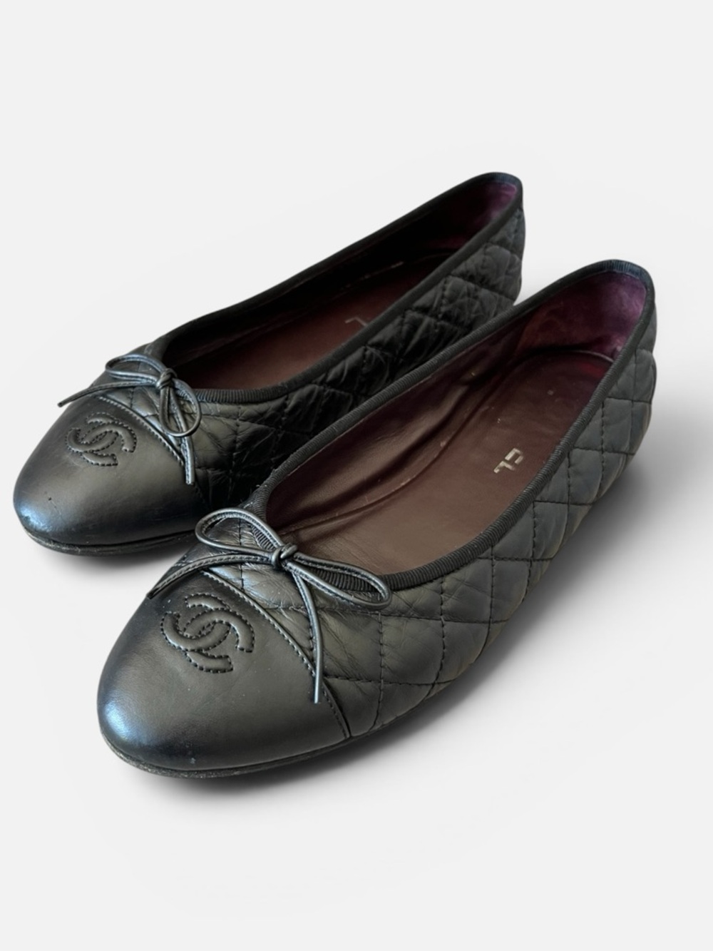 CHANEL Quilted Leather Cap Toe Designer Ballet Flats
